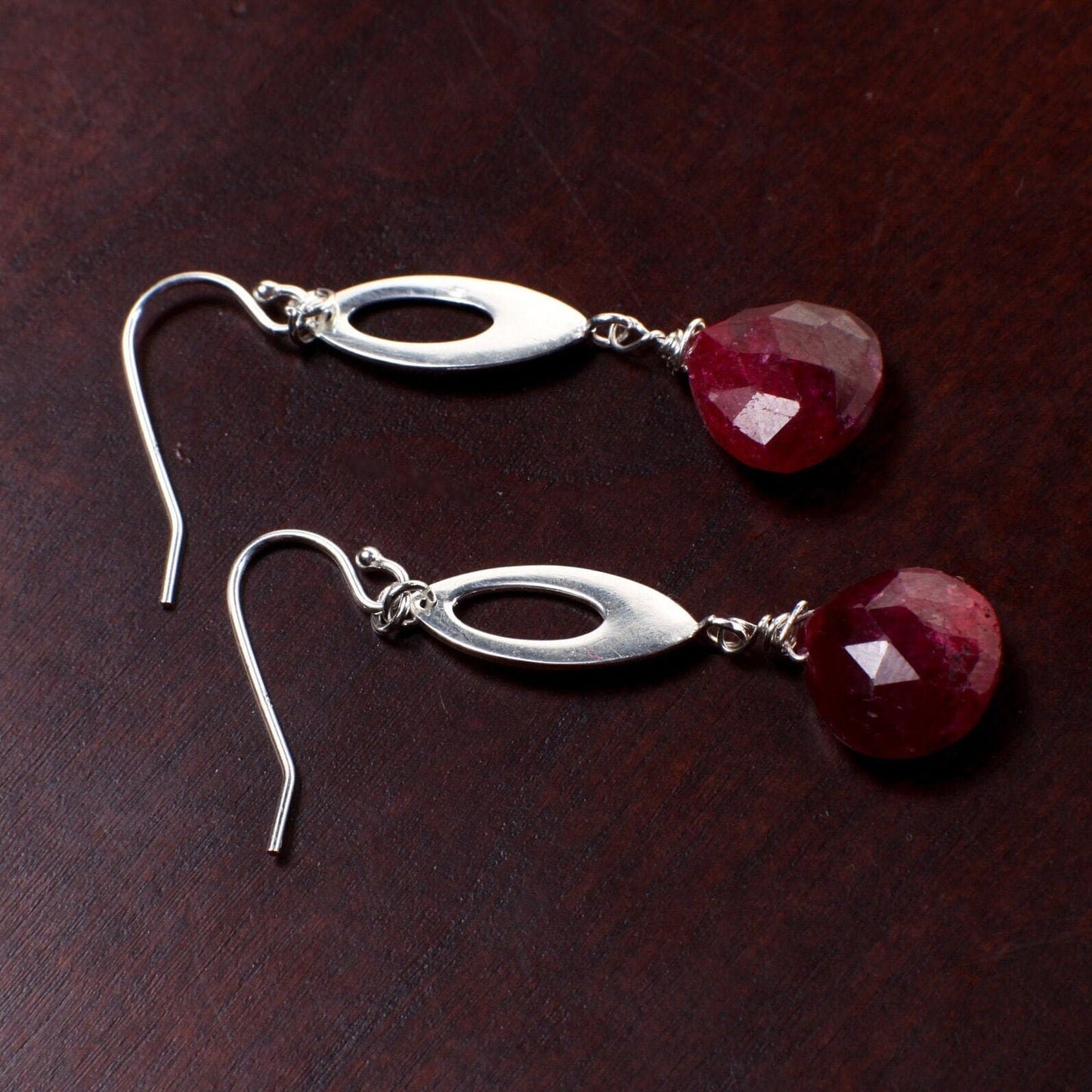 Natural Ruby Heart Briolette Earrings, Genuine Ruby Dangle Faceted Teardrop in 925 Sterling Silver Earwire or Leverback Earrings, Boho,Gift