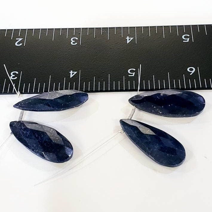 Lapis Lazuli long faceted flat pear drop, Natural blue lapis 25mm drop for earrings or pendant making healing gems, 2 pieces, 1 pair