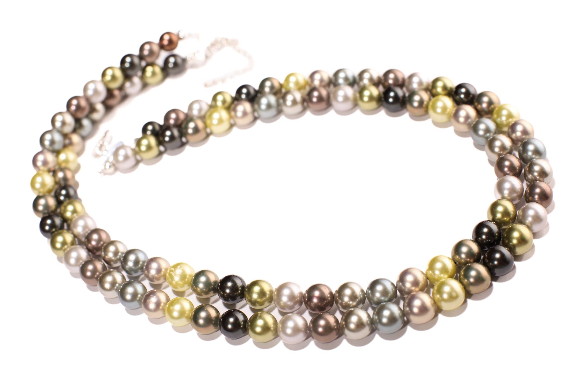 Double layered South Sea Shell Pearl 8mm multi color Statement Necklace with 2&quot; Extender Necklace, Gift for Her 18”-24”