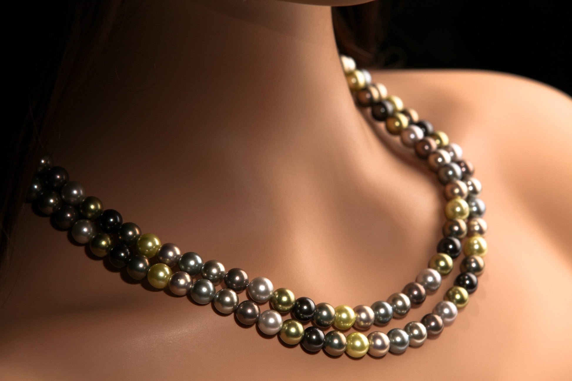 Double layered South Sea Shell Pearl 8mm multi color Statement Necklace with 2" Extender Necklace, Gift for Her 18”-24”