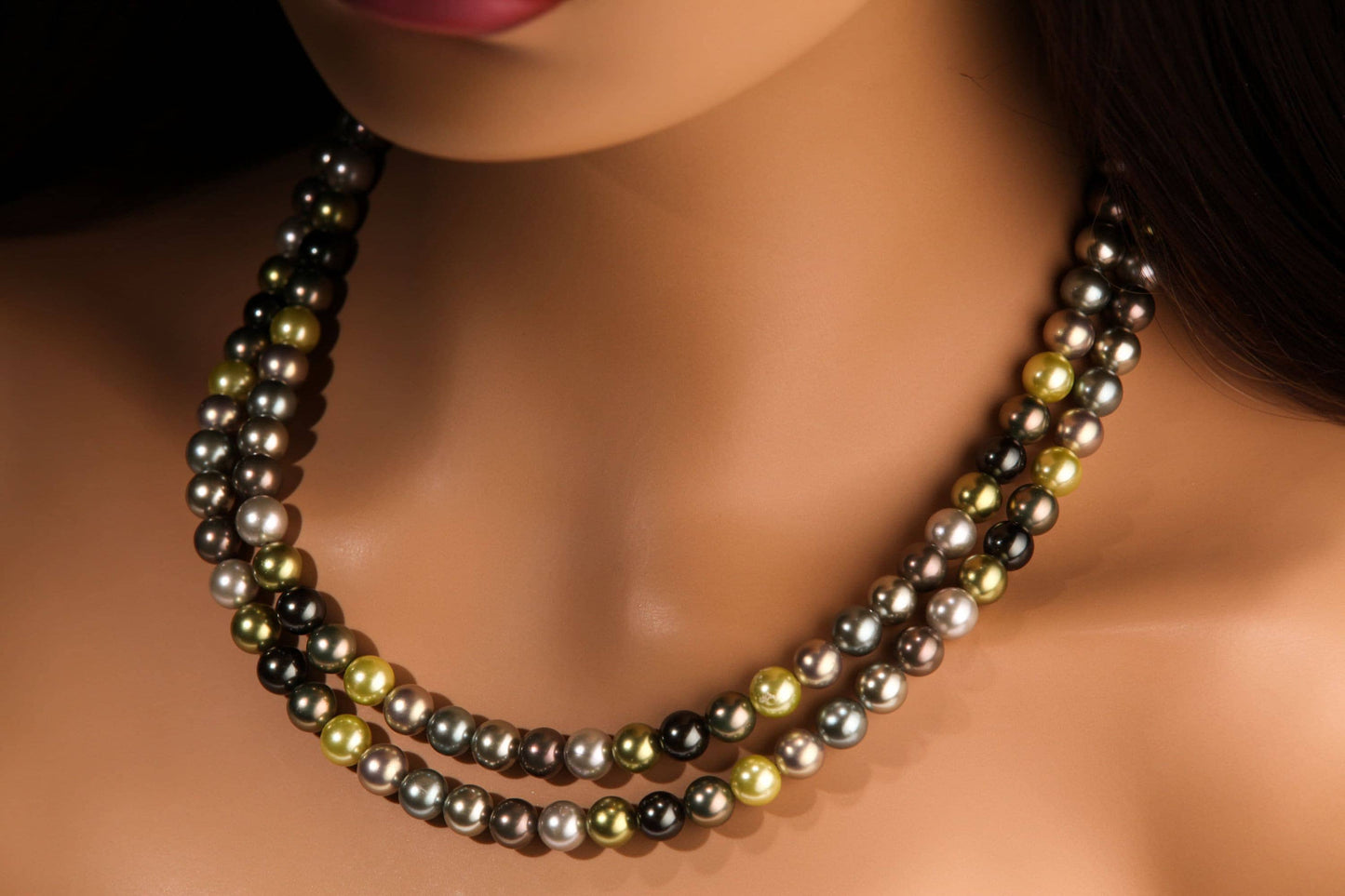 Double layered South Sea Shell Pearl 8mm multi color Statement Necklace with 2" Extender Necklace, Gift for Her 18”-24”