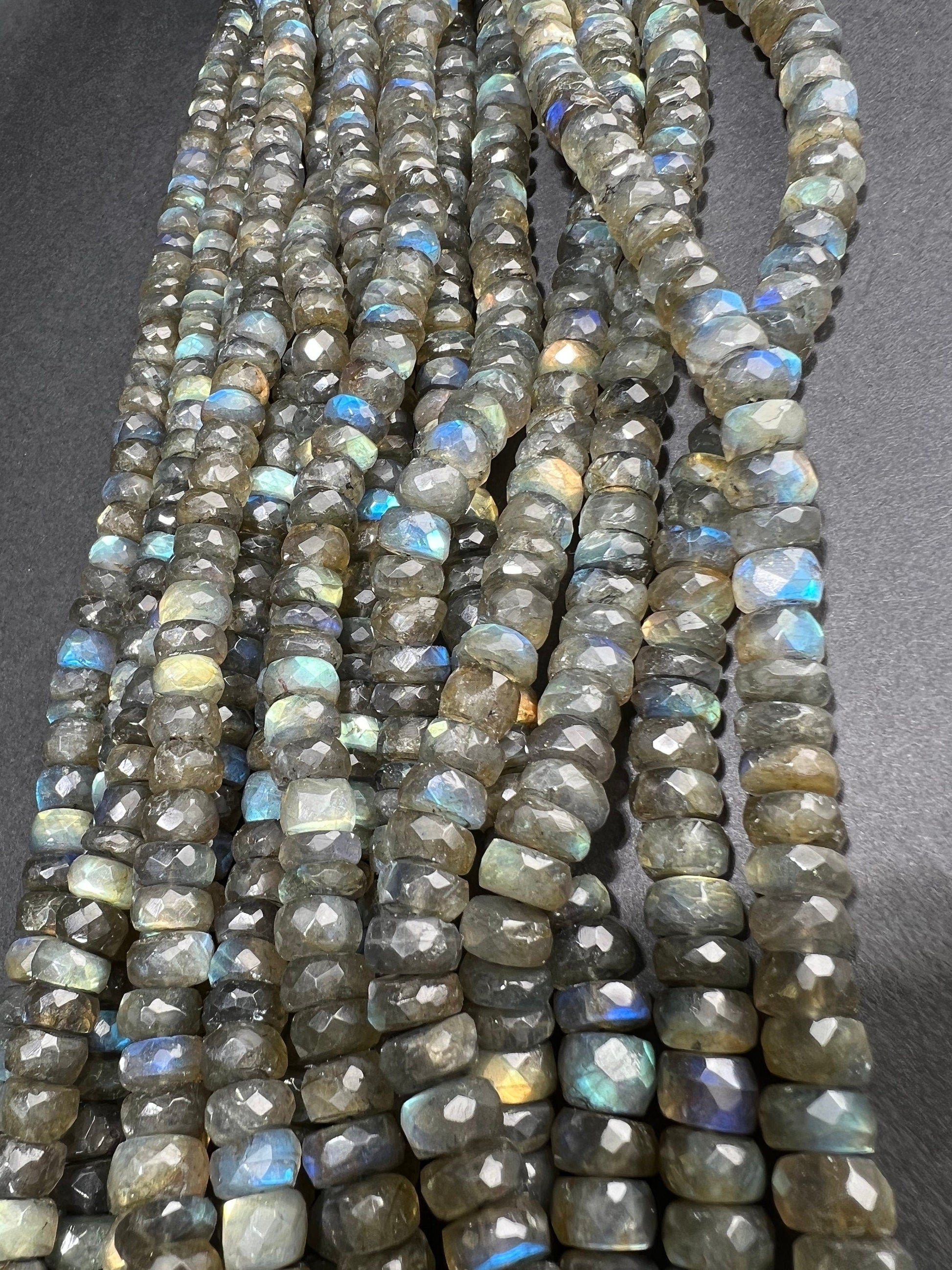 Labradorite 9-10mm faceted wheel roundel , tire shape gemstone beads 7.5” strand , single or bulk