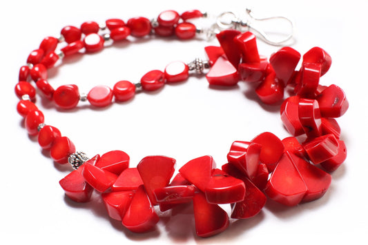 Genuine Bamboo Coral Red Coral Teardrop 9x11-12x16mm,Accent Bali Style Beads, 10mm Coral Oval Beads, Pear Drop Choker 22" Necklace