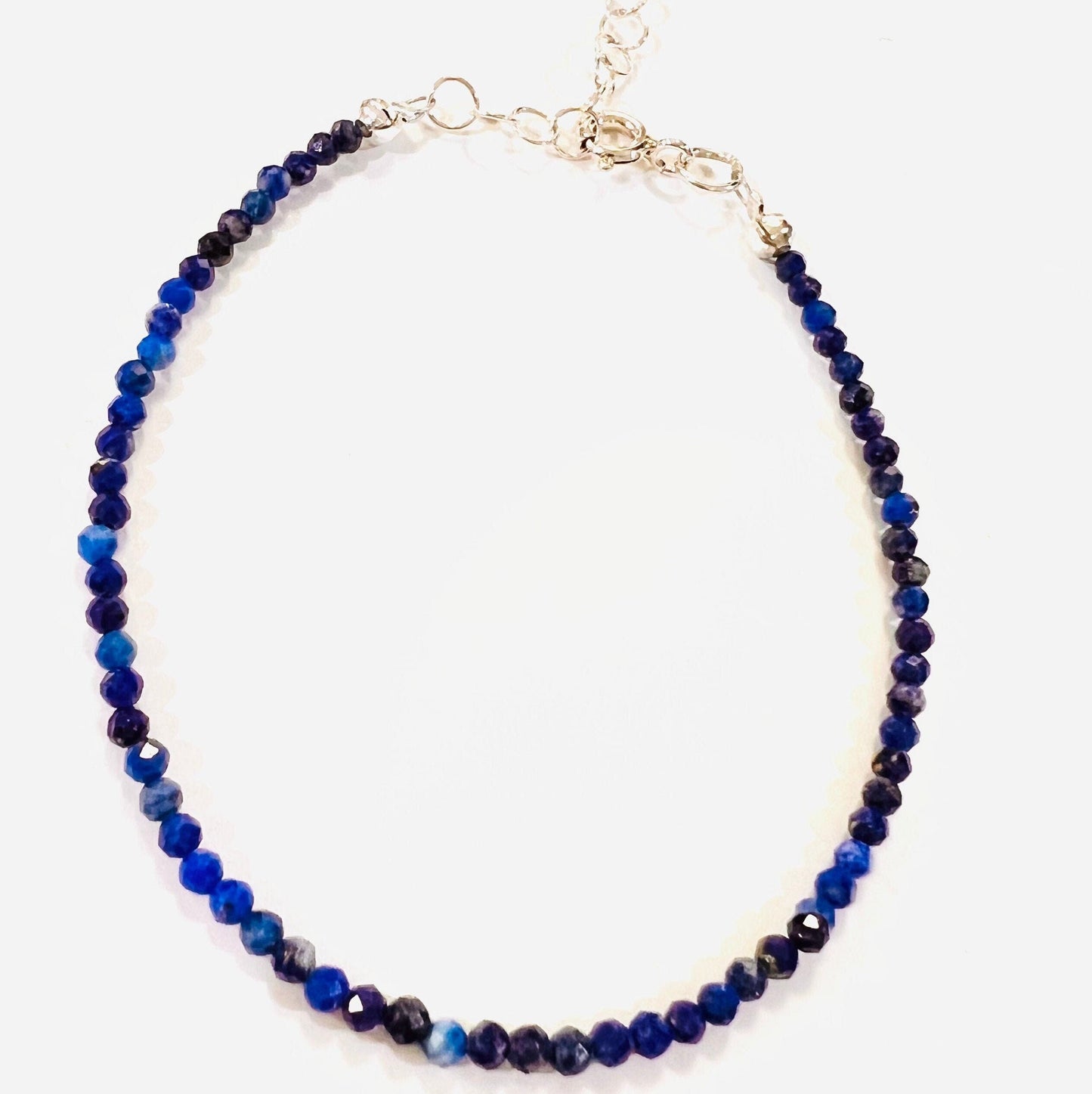 Lapis Lazuli Blue 2mm micro faceted Bracelet 925 Sterling with 1.5 extensions,Precious Gemstones gift .