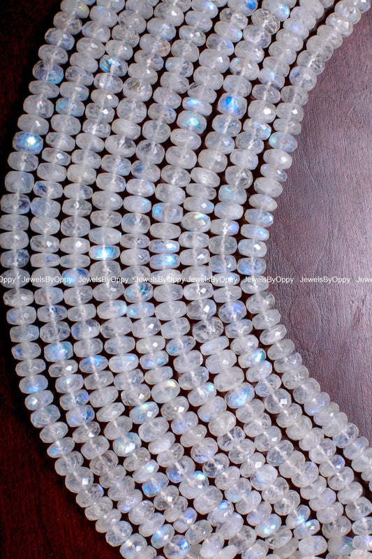 Rainbow Moonstone 6-10mm Faceted Rondelle AAA Gemstone, June Birthstone, Jewelry Making Beads, Natural Gemstone 8&quot; Strand