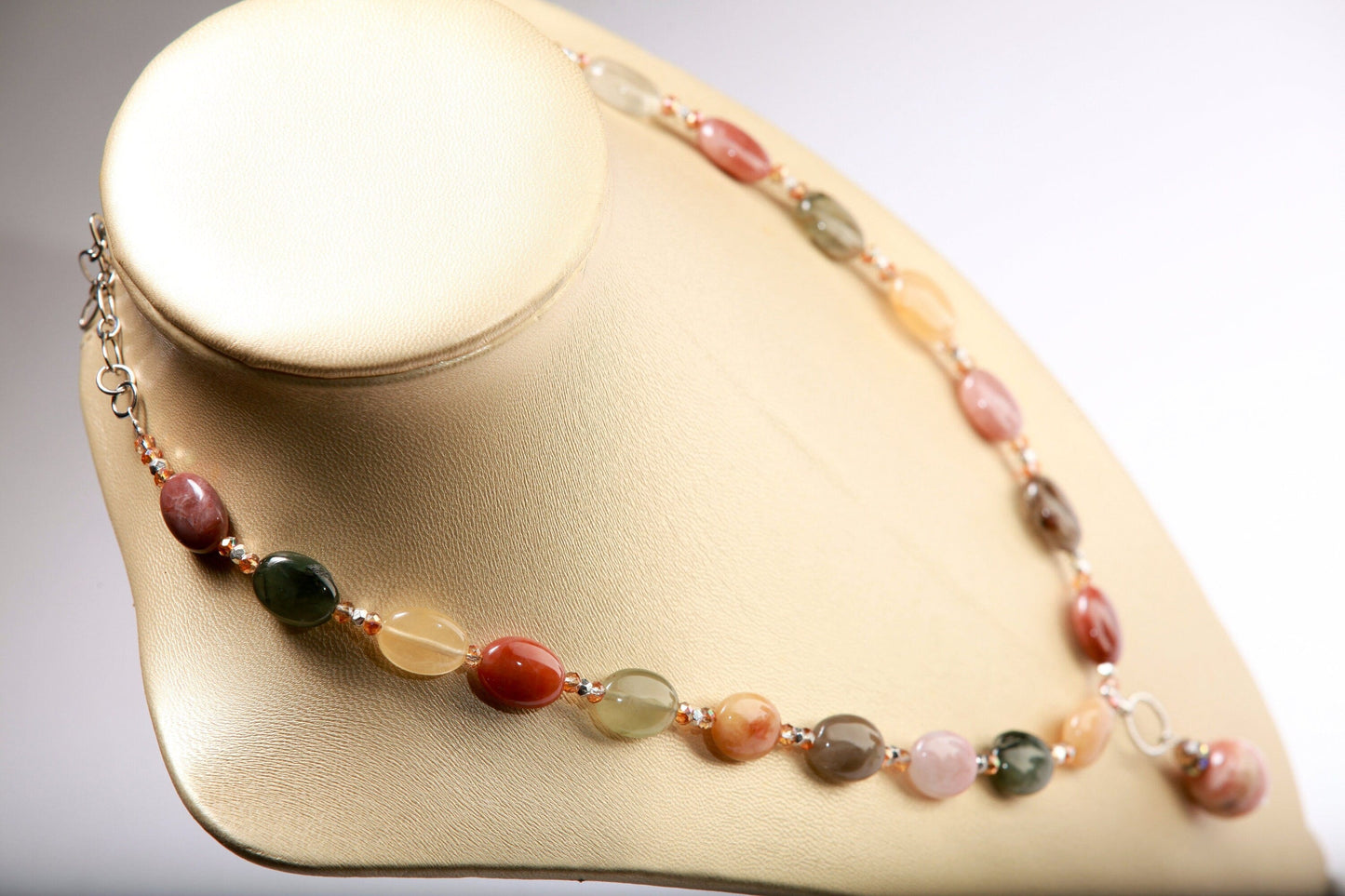 Natural Multi Rutilated Quartz Smooth AAA Oval, accent Peach Moonstone Pendant with Rhodium Clasp 18" Necklace with 2" Extension Chain