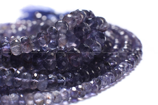 Natural Iolite Rondelle Beads, Iolite Micro Faceted denim blue beautiful Rare Gemstone for Jewelry Making Beads 8" Strand, 6, 7.5, 8,9mm