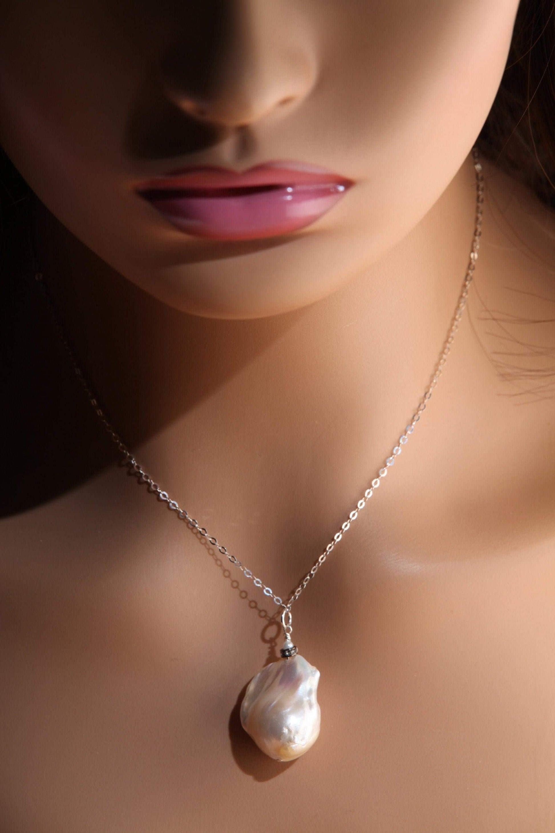 Genuine Freshwater Baroque Pearl with 925 Italian Sterling Silver Necklace