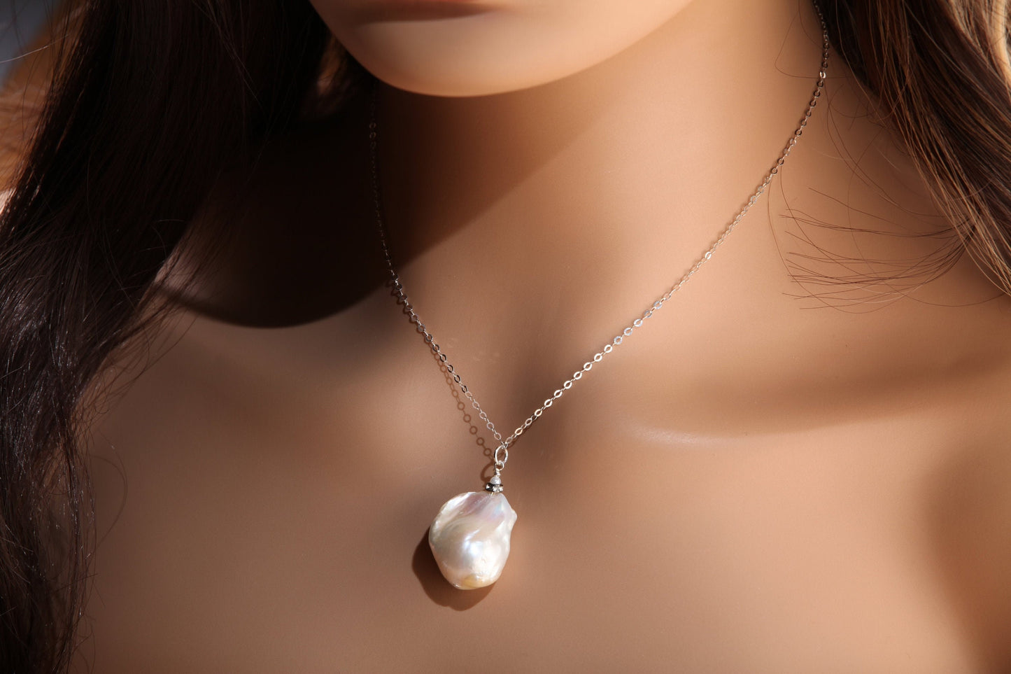 Genuine Freshwater Baroque Pearl with 925 Italian Sterling Silver Necklace