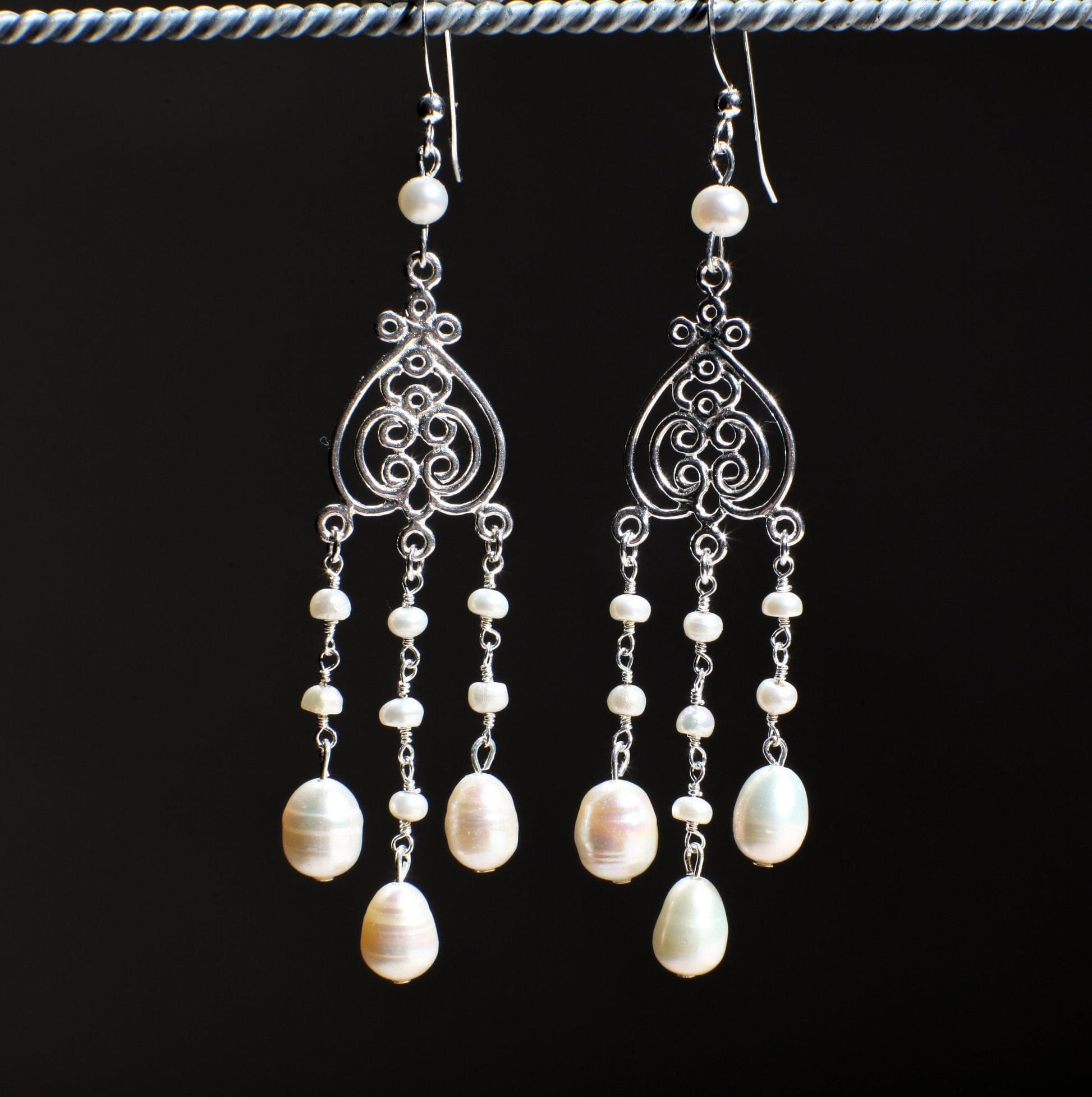 Genuine Freshwater Cultural Pearl Earrings, Freshwater Pearl Earrings in 925 Sterling Silver Chandelier and Earwire, Handmade Gift for Her