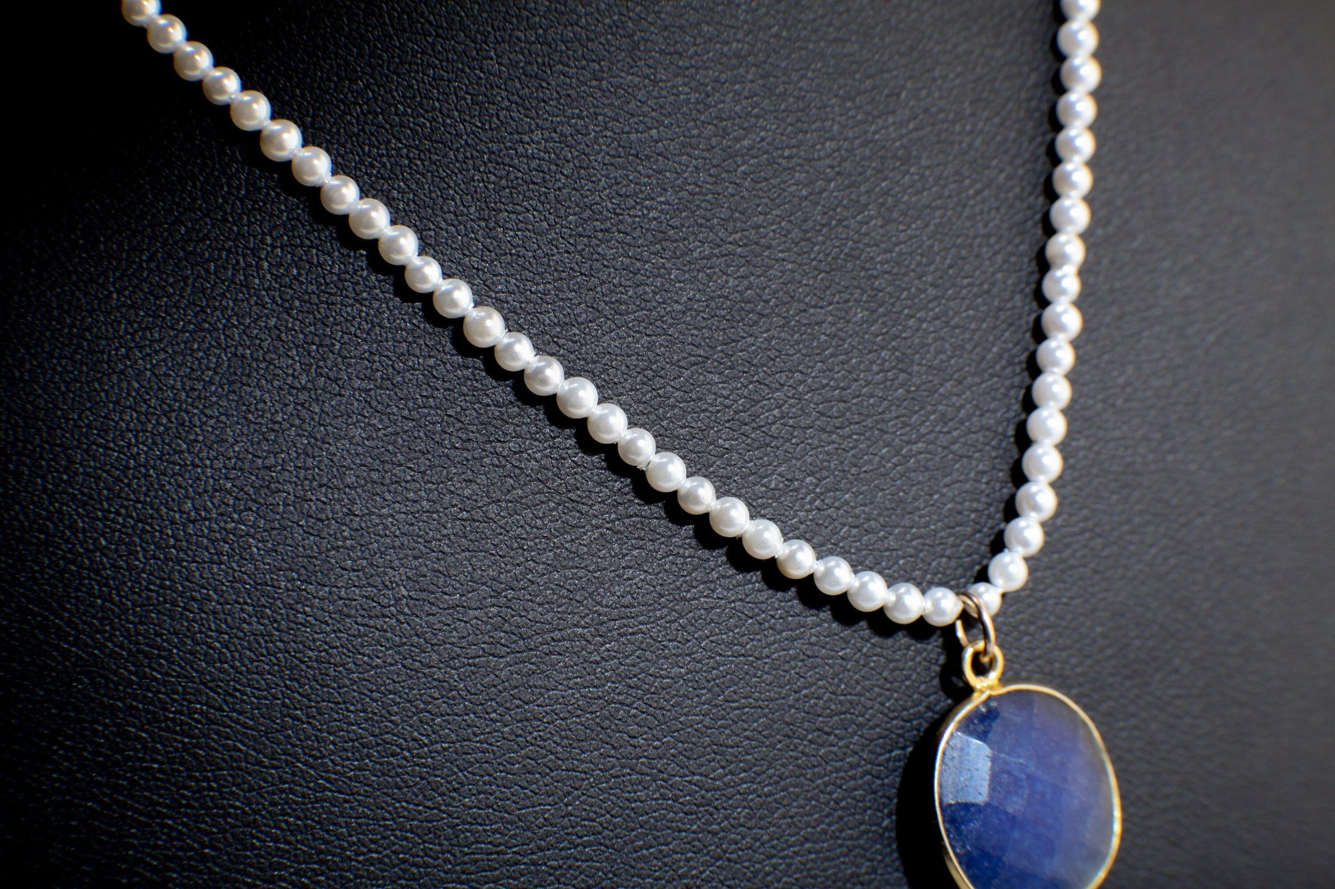 Baroque Pearl Necklace, Freshwater Square Baroque Pearl, Blue Sapphire Gold Bezel Pendant Pearl Gemstone Bridal, Bridesmaid 18" Necklace