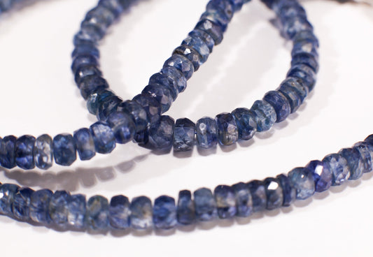 Natural Blue Kyanite, AAA quality Blue Kyanite Faceted 4-4.5mm large Roundel, Jewelry Making Gemstone Beads 7", 14" strand