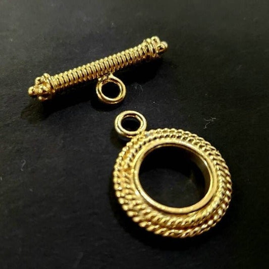 22K Gold Vermeil 925 Sterling Silver Bali Toggle Clasp, 18mm Circle, heavy weight, Vintage Handmade Clasp, 1 set or Bulk