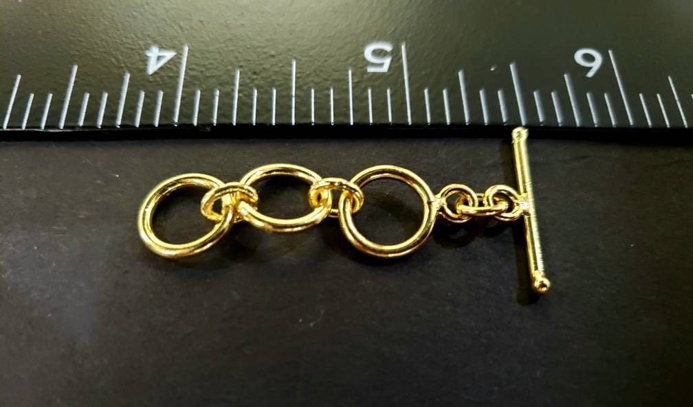 22K Gold Vermeil 925 Sterling Silver Bali Adjustable toggle 3 ring clasp 10mm circle, vintage Handmade clasp ,1 set or bulk