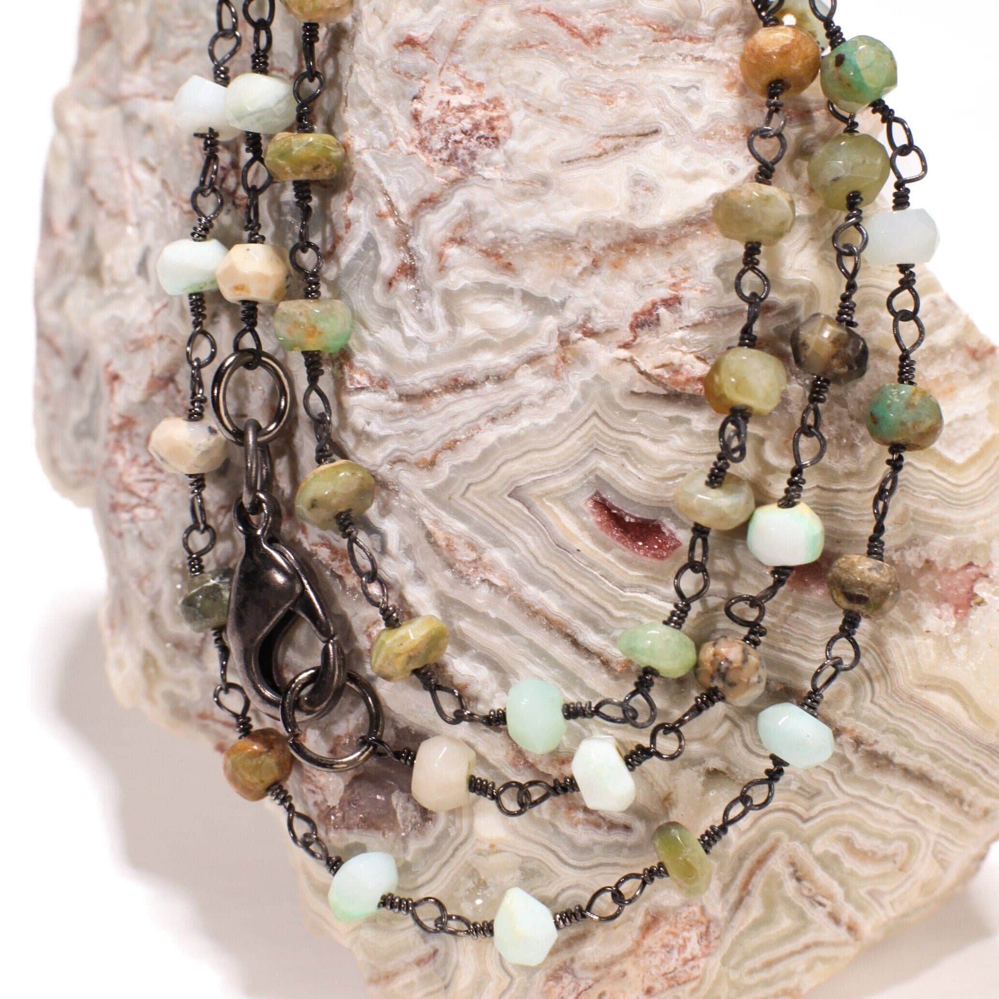 Labradorite,Tourmaline,Peru opalPink Opal,Spinel,Moonstone,Peach Moonstone,Pearl,Rhodonite,Turquoise,Silver Oxidized Finished Chain Necklace