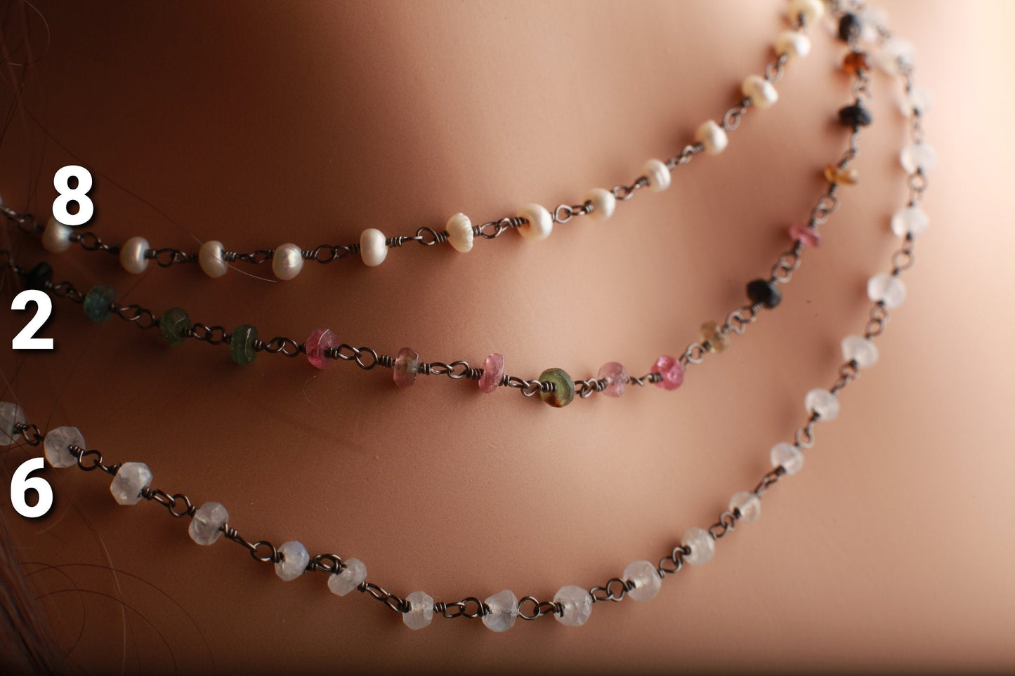 Labradorite,Tourmaline,Peru opalPink Opal,Spinel,Moonstone,Peach Moonstone,Pearl,Rhodonite,Turquoise,Silver Oxidized Finished Chain Necklace