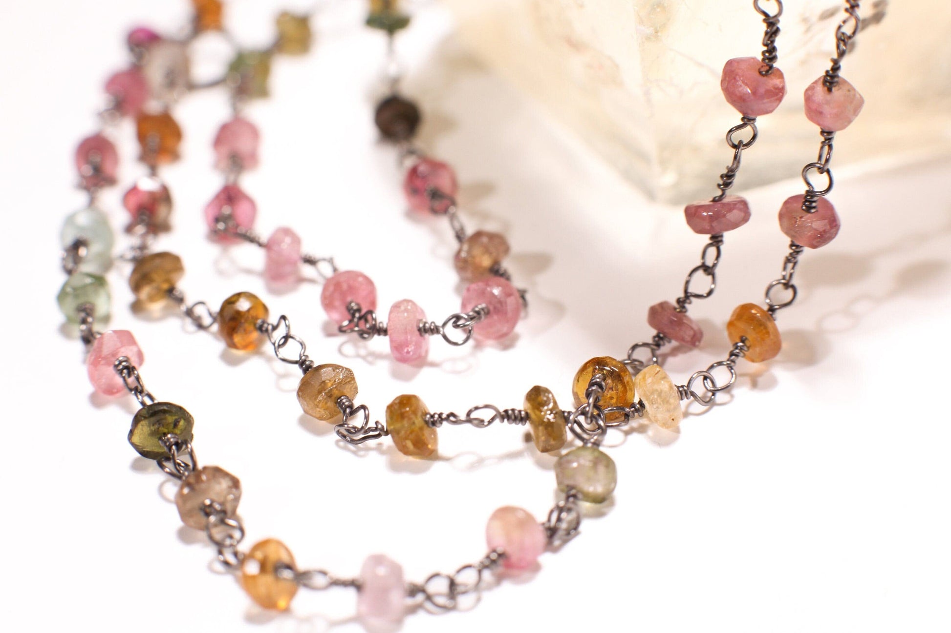 Labradorite,Tourmaline,Peru opalPink Opal,Spinel,Moonstone,Peach Moonstone,Pearl,Rhodonite,Turquoise,Silver Oxidized Finished Chain Necklace