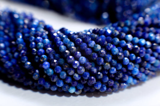 Lapis Lazuli 2mm Faceted Round Beads, Genuine Royal Blue Lapis Micro Faceted Round Beads Jewelry Making 15&quot; Strand