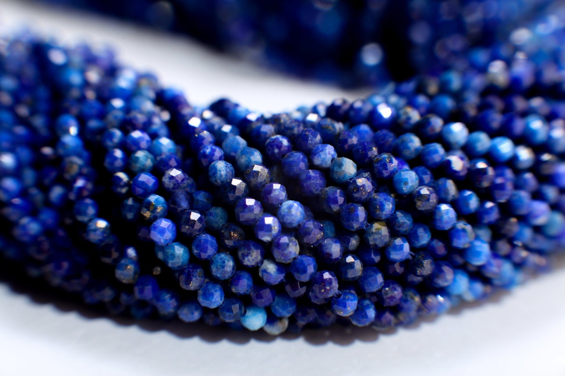 Lapis Lazuli 2mm Faceted Round Beads, Genuine Royal Blue Lapis Micro Faceted Round Beads Jewelry Making 15&quot; Strand