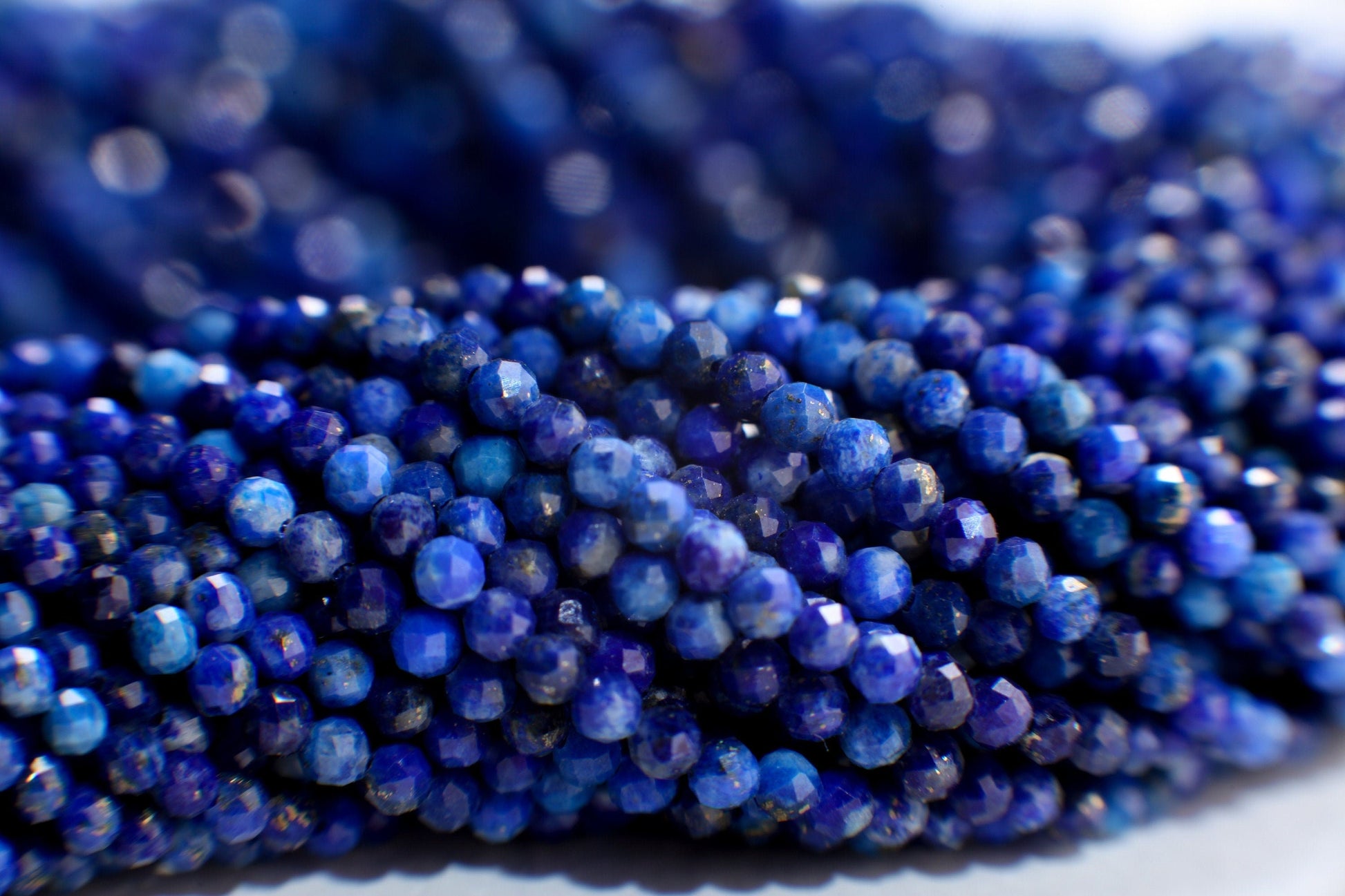 Lapis Lazuli 2mm Faceted Round Beads, Genuine Royal Blue Lapis Micro Faceted Round Beads Jewelry Making 15&quot; Strand