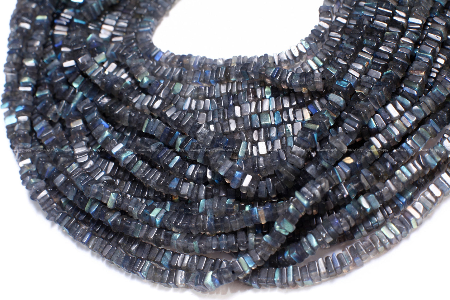 Labradorite square Heishe 5mm Natural Polished Blue Flash Labradorite Gemstone Jewelry Making DIY Squaredelle Beads 12.25&quot; Strand