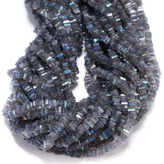 Labradorite square Heishe 5mm Natural Polished Blue Flash Labradorite Gemstone Jewelry Making DIY Squaredelle Beads 12.25&quot; Strand