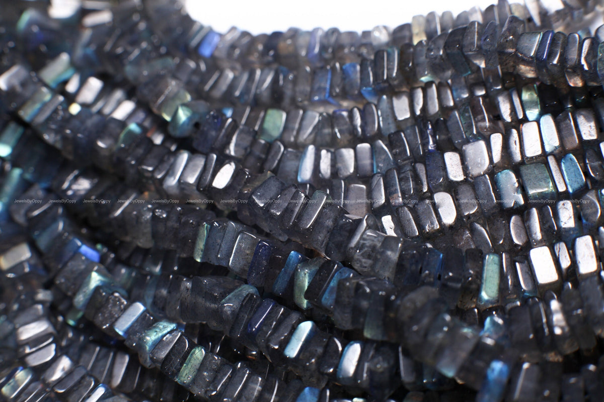 Labradorite square Heishe 5mm Natural Polished Blue Flash Labradorite Gemstone Jewelry Making DIY Squaredelle Beads 12.25" Strand