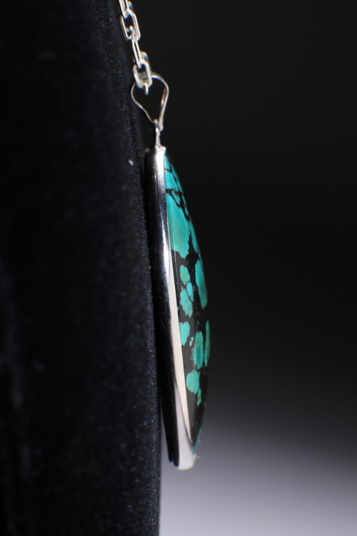 Turquoise Pendant, Genuine AAA Tibetan Spiderweb Turquoise Cab Gemstone 925 Sterling Silver Bezel Pendant, Option: Silver Chain,39x50mm 20g