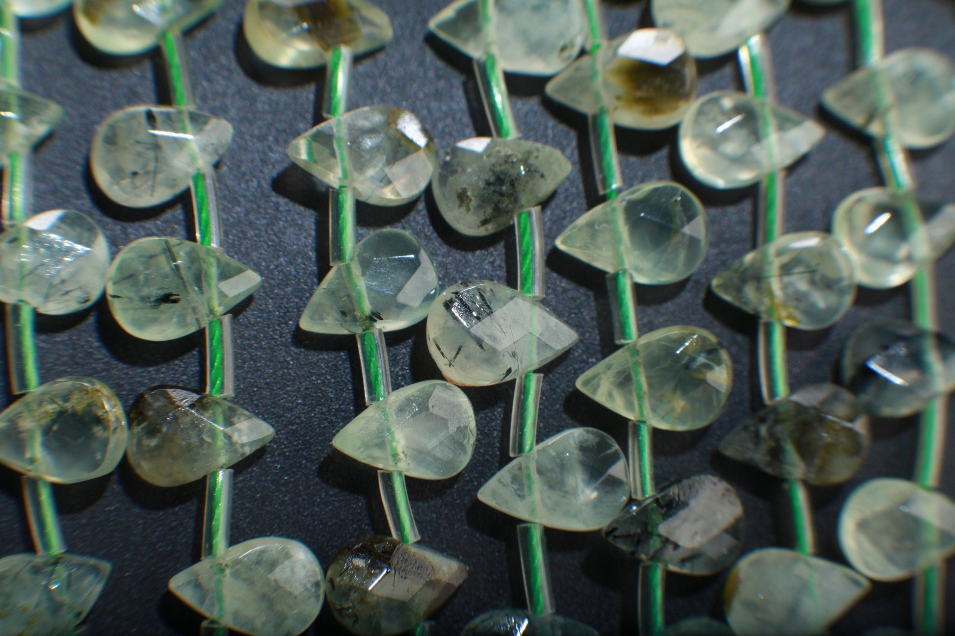 Natural Prehnite, Green Tourmalinated Quartz, Faceted Teardrops Shape 6x9mm Gemstones Side Drilled Beads 16" Strands 43Pcs, Single/Bulk