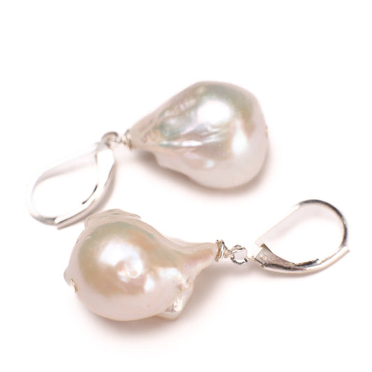 Natural Freshwater Baroque Pearl Flame Ball Earring in 925 Sterling Silver or 14k Gold Filled Leverback Earwire, Elegant Gift