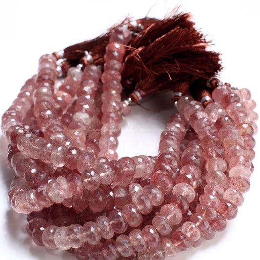 Strawberry Quartz Faceted 8.5-9mm Rondelle, Jewelry Making Gemstone Beads 8" strand