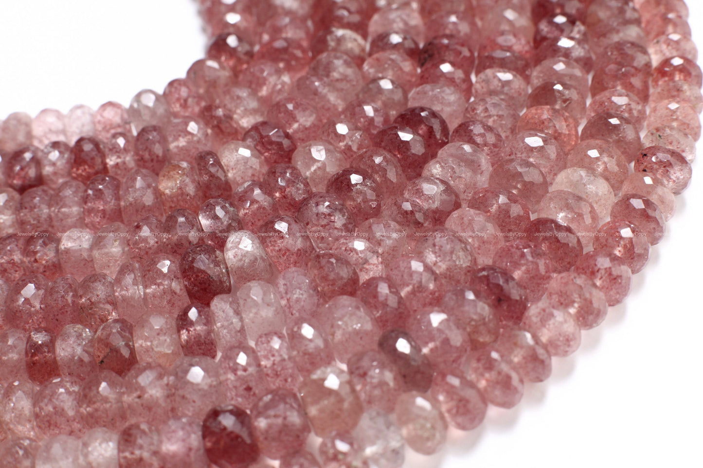Strawberry Quartz Faceted 8.5-9mm Rondelle, Jewelry Making Gemstone Beads 8" strand