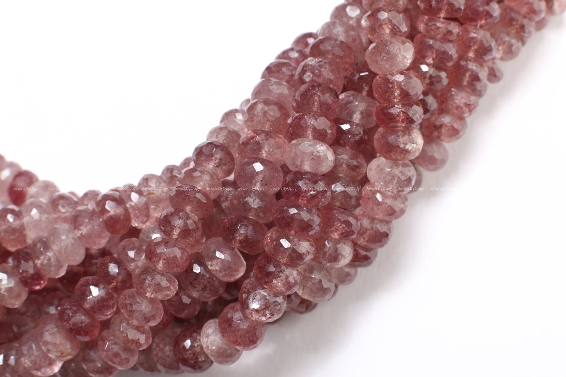 Strawberry Quartz Faceted 8.5-9mm Rondelle, Jewelry Making Gemstone Beads 8" strand