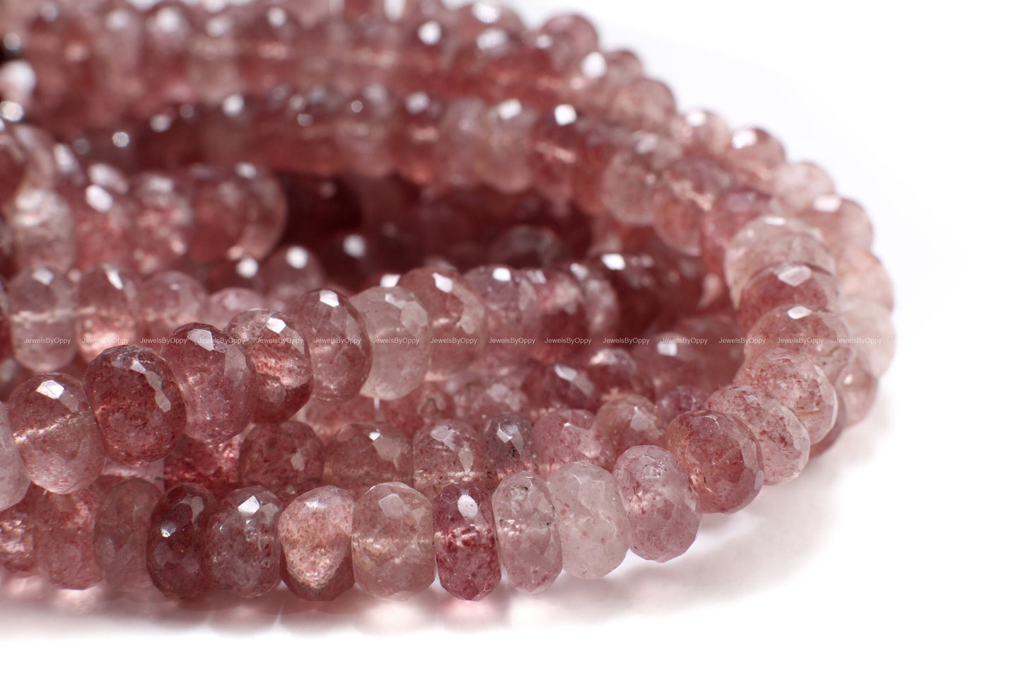 Strawberry Quartz Faceted 8.5-9mm Rondelle, Jewelry Making Gemstone Beads 8" strand