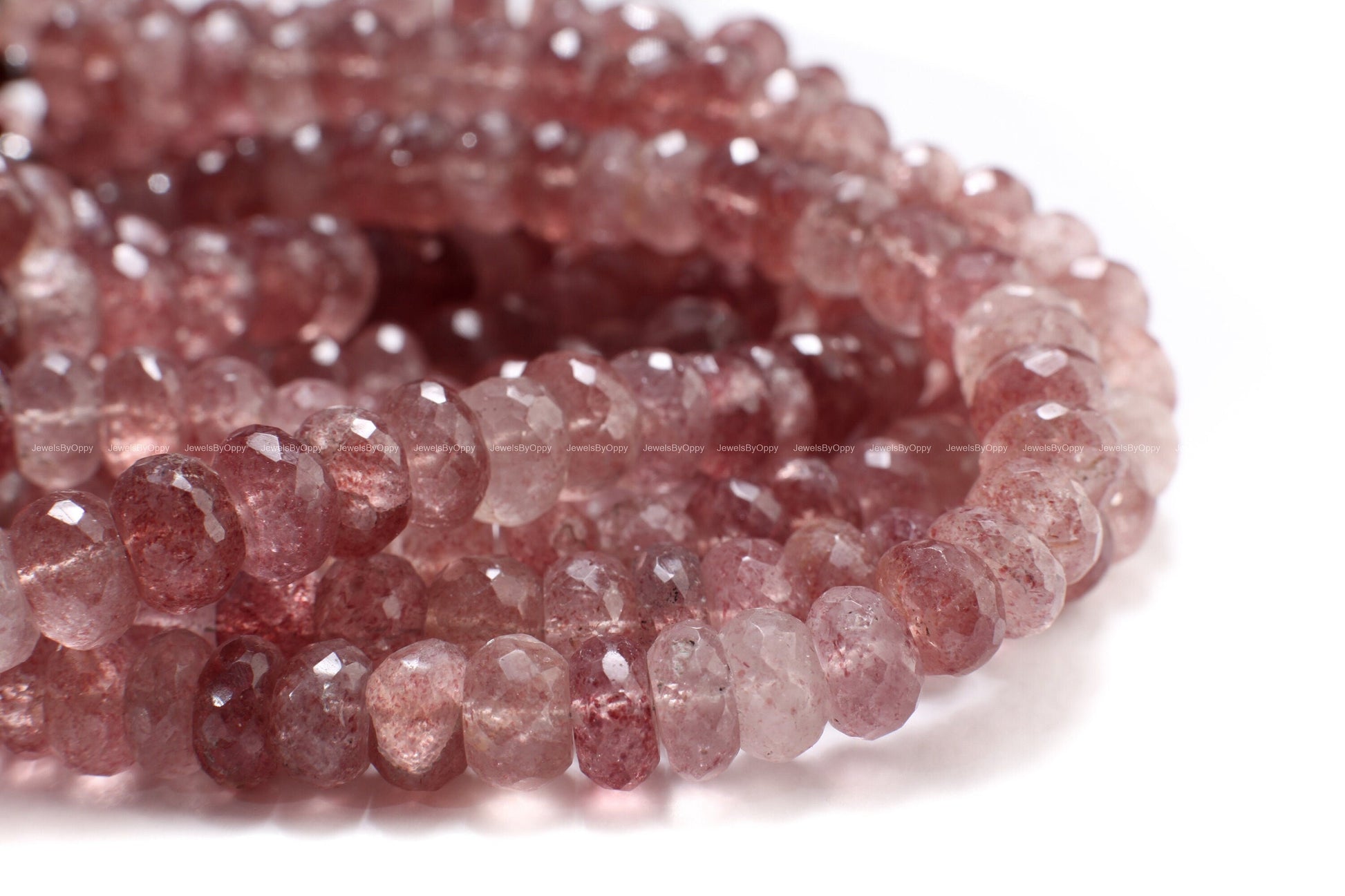 Strawberry Quartz Faceted 8.5-9mm Rondelle, Jewelry Making Gemstone Beads 8" strand