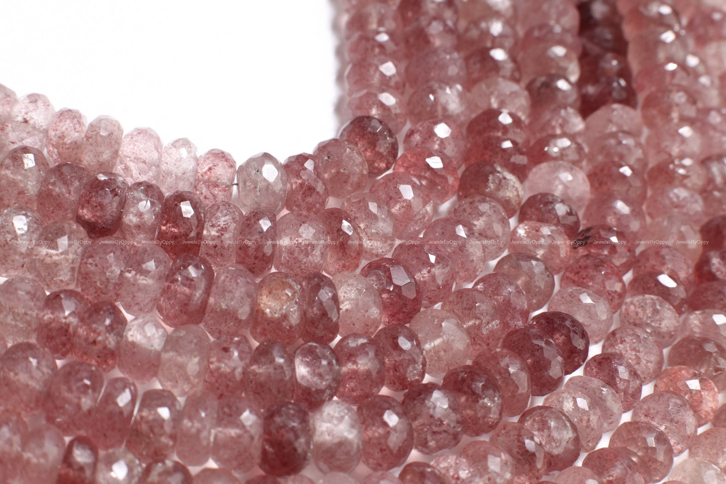 Strawberry Quartz Faceted 8.5-9mm Rondelle, Jewelry Making Gemstone Beads 8" strand