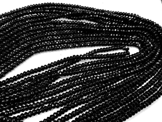 Black Onyx 4mm Faceted Rondelle, Jewelry Making Natural Black Onyx Gemstone Beads 14.5&quot; Strand