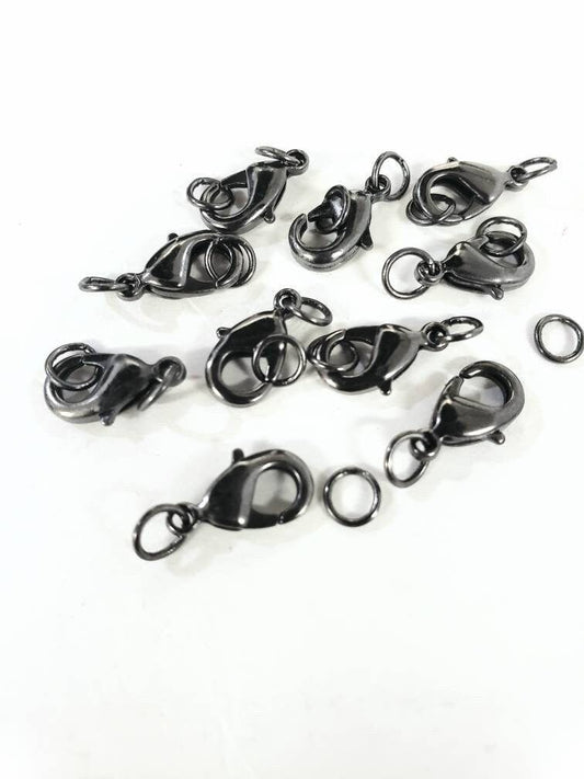 10 pieces Gunmetal black oxidized 12mm trigger lobster claw clasp with both side close jumping, good quality, jewelry making clasp