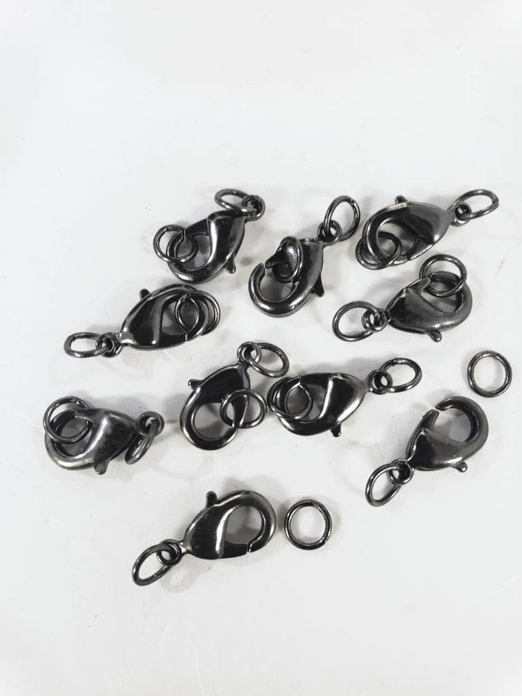 10 pieces Gunmetal black oxidized 12mm trigger lobster claw clasp with both side close jumping, good quality, jewelry making clasp