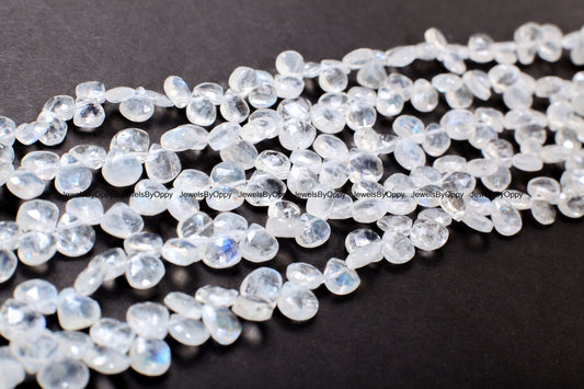 Rainbow Moonstone 5x6-6x7mm Faceted Teardrop Gemstone, July Birthstone, Jewelry Making Beads, Natural Gemstone 7.75&quot; Strand