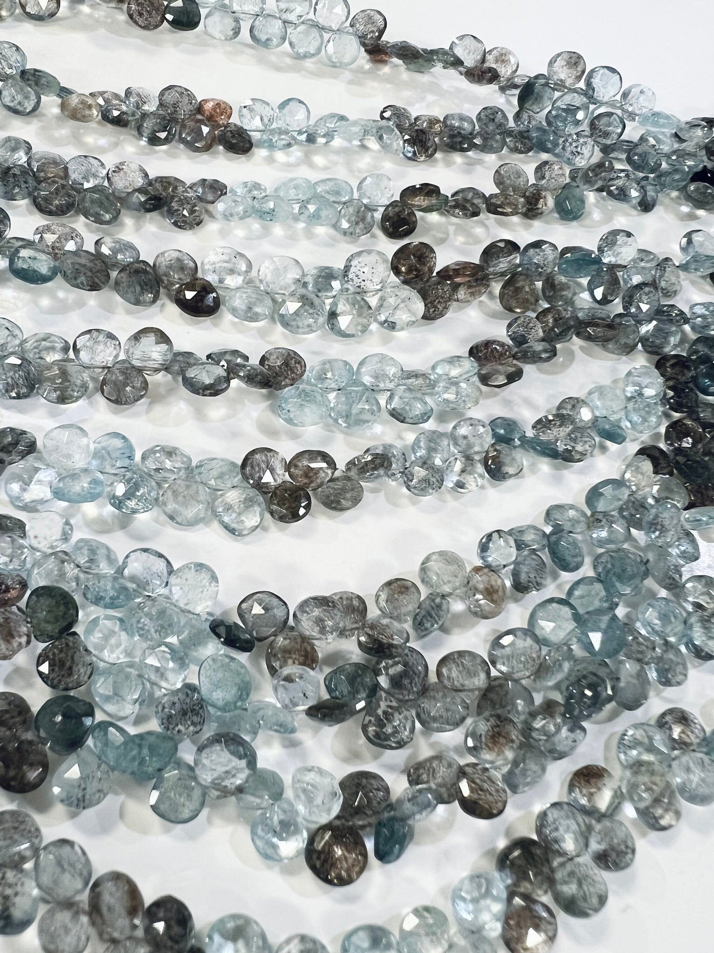 Natural Moss Aquamarine Faceted Heart Shape Briolette Drop 5-6.75mm Jewelry Making Beads 4”(approx. 33 pcs) and 8”(approx. 66 pcs) Strand