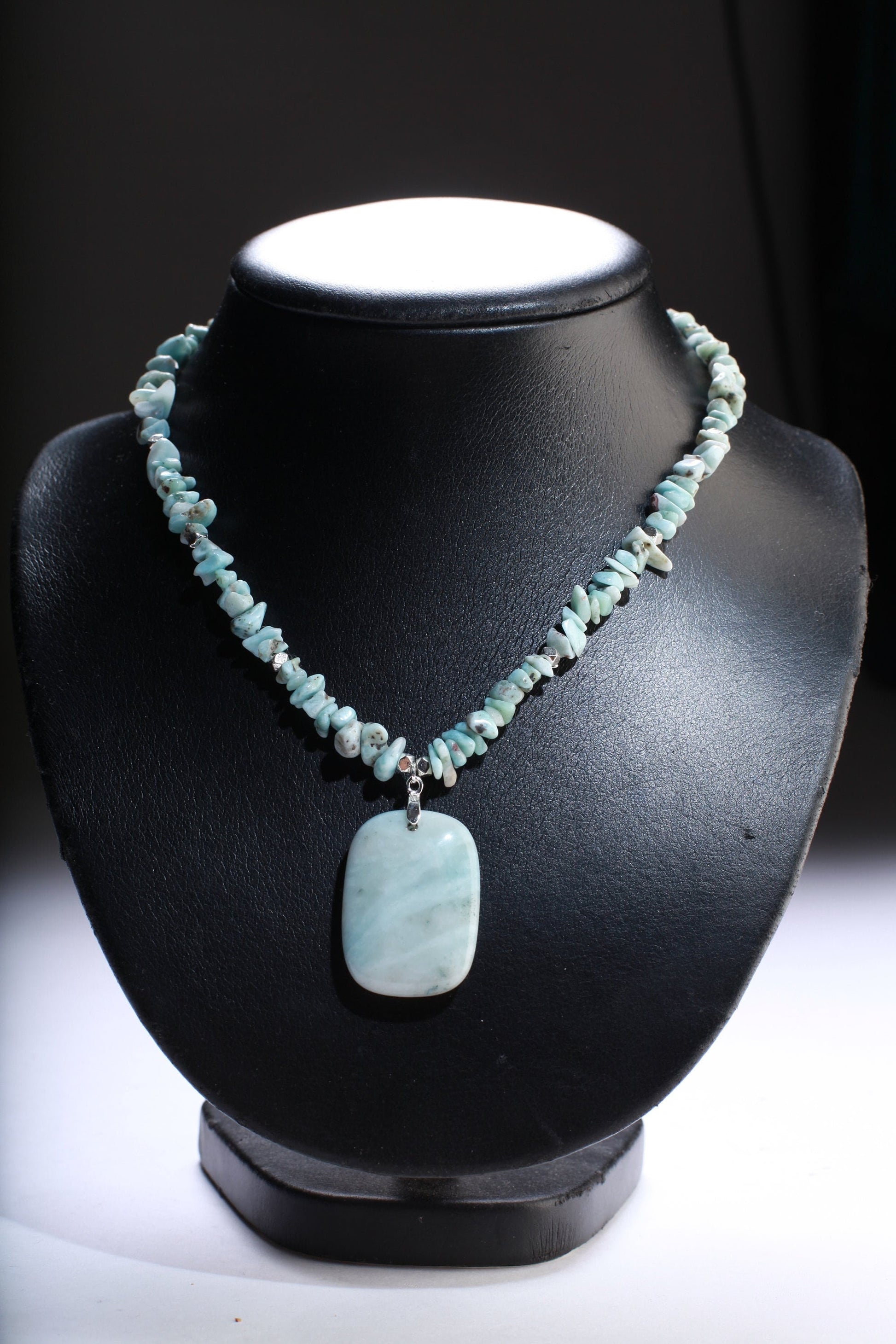 Larimar Nugget Chips Necklace with Matching Larimar Pendant 18" Gemstone Necklace with 3" Extension Chain