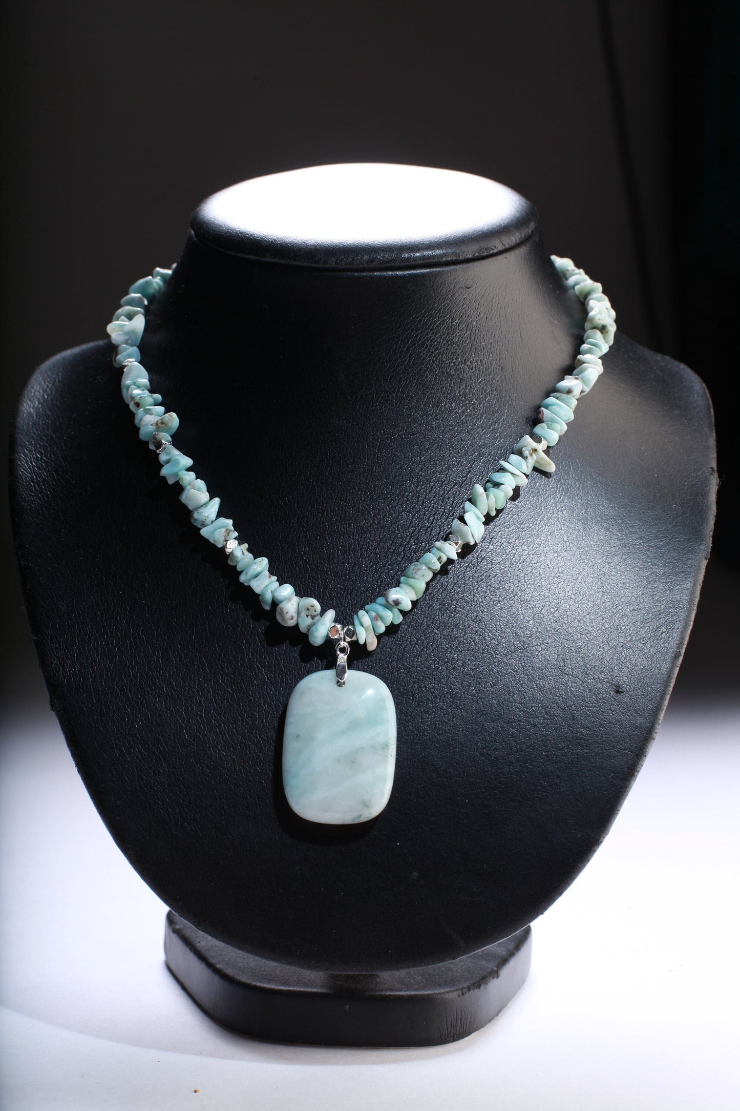 Larimar Nugget Chips Necklace with Matching Larimar Pendant 18&quot; Gemstone Necklace with 3&quot; Extension Chain