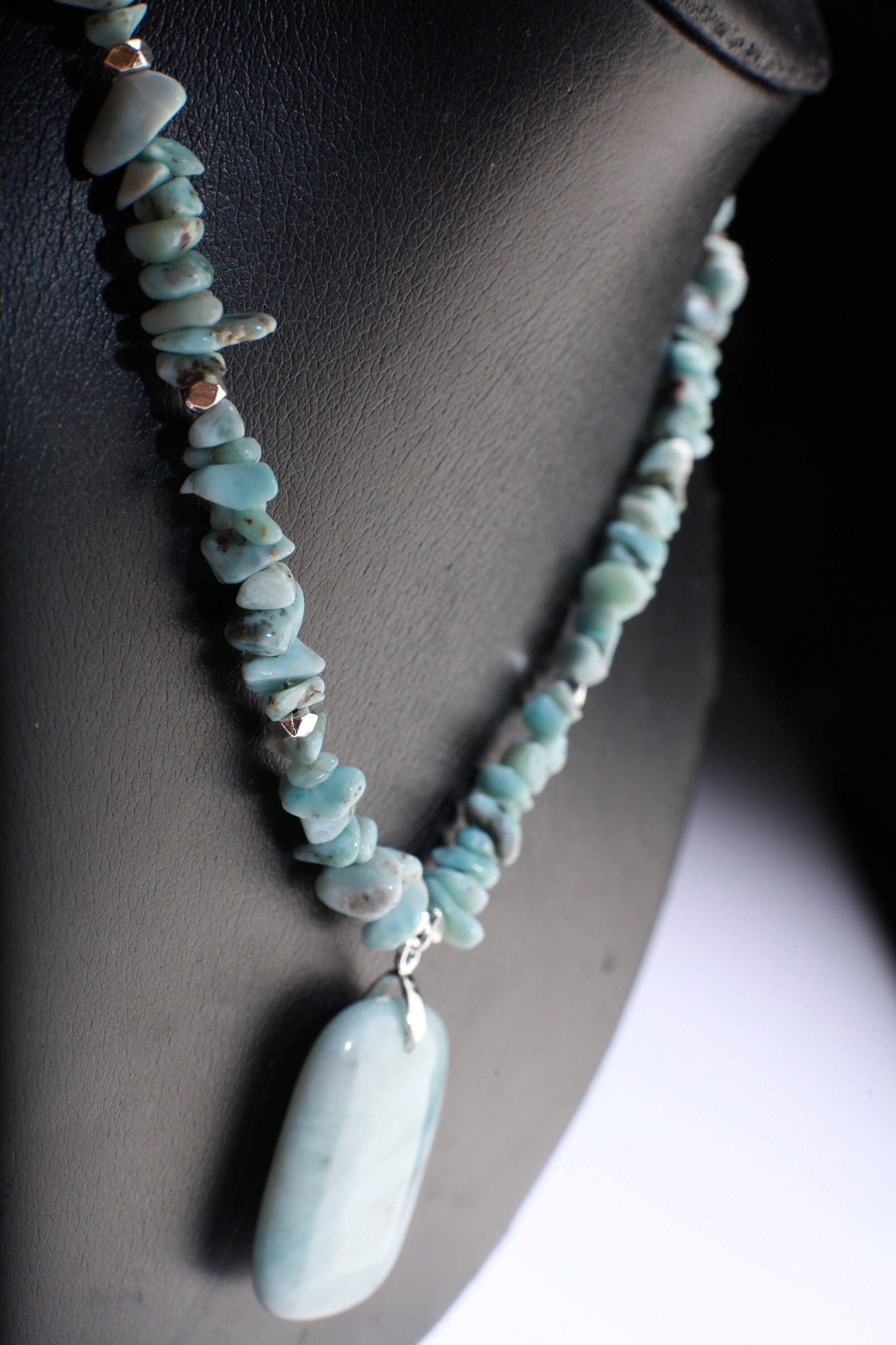 Larimar Nugget Chips Necklace with Matching Larimar Pendant 18&quot; Gemstone Necklace with 3&quot; Extension Chain