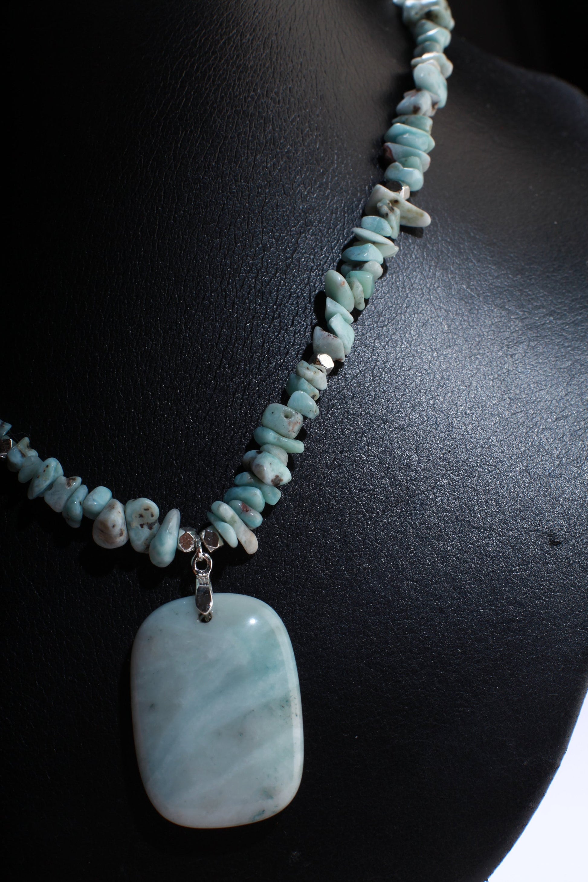 Larimar Nugget Chips Necklace with Matching Larimar Pendant 18&quot; Gemstone Necklace with 3&quot; Extension Chain