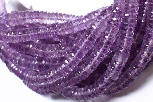 Amethyst Faceted Heishe, Natural AAA Pink Amethyst Gemstone light purple Heishe Beads 7-7.5mm DIY Jewelry Making Necklace, 8" Strand