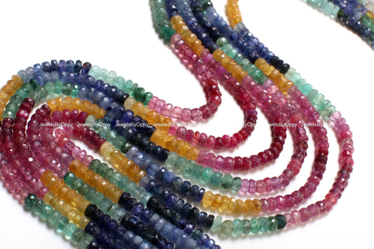 AAA Natural Multi Sapphire Rondelle 4.5-5.5mm Shaded Rainbow Micro Faceted Diamond Cut Roundel Gemstone DIY Jewelry Beads
