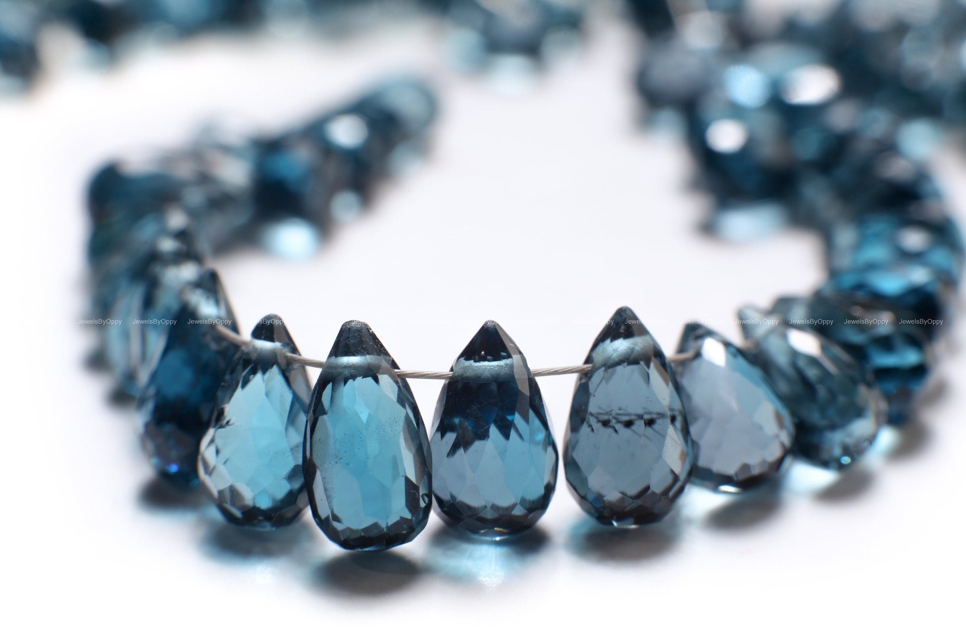 Genuine Natural London Blue Topaz Teardrop 4x7.5-9mm Faceted Diamond Cut Briolette Beads, AAA High Quality Natural London Blue Topaz