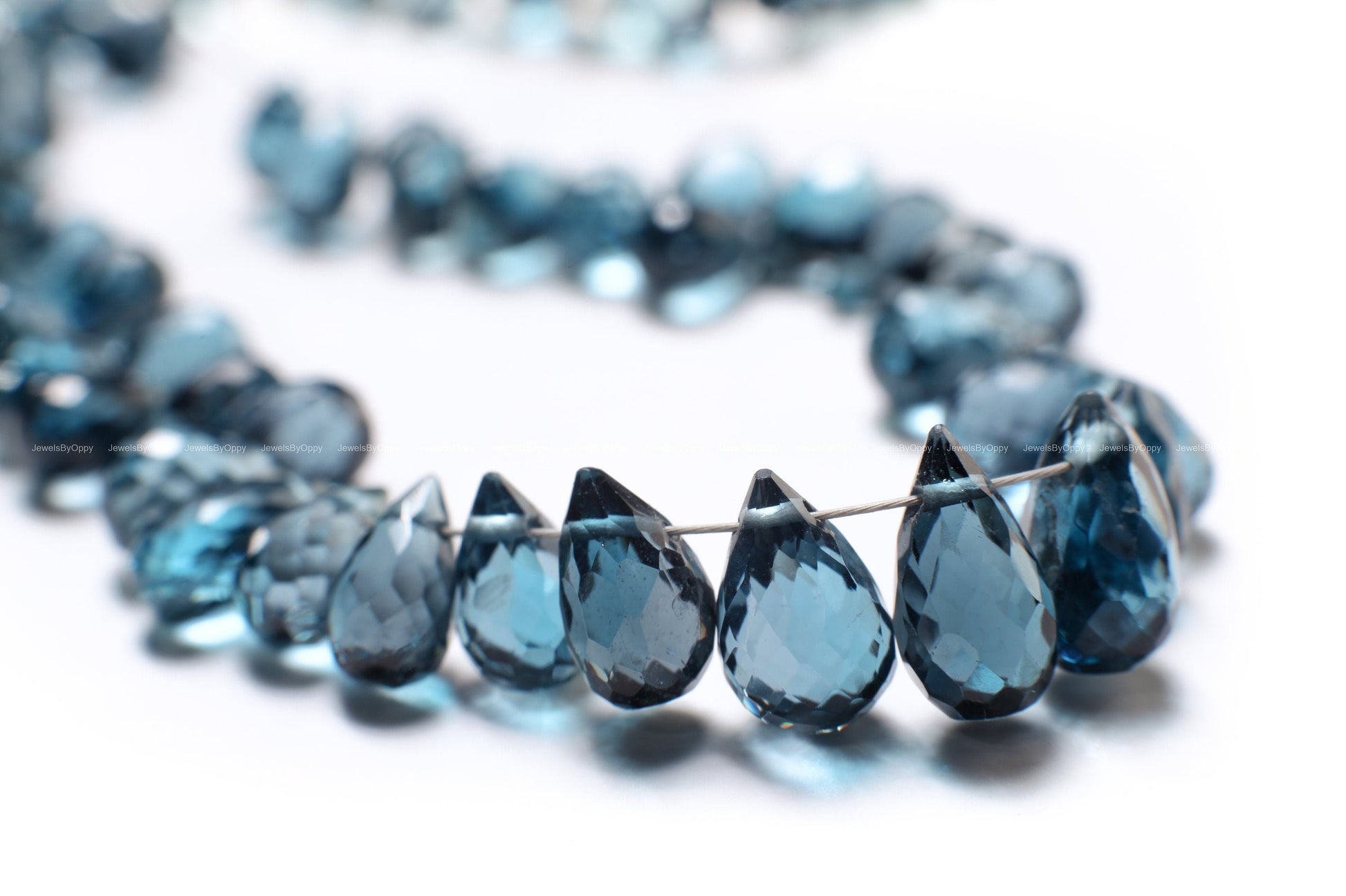 Genuine Natural London Blue Topaz Teardrop 4x7.5-9mm Faceted Diamond Cut Briolette Beads, AAA High Quality Natural London Blue Topaz