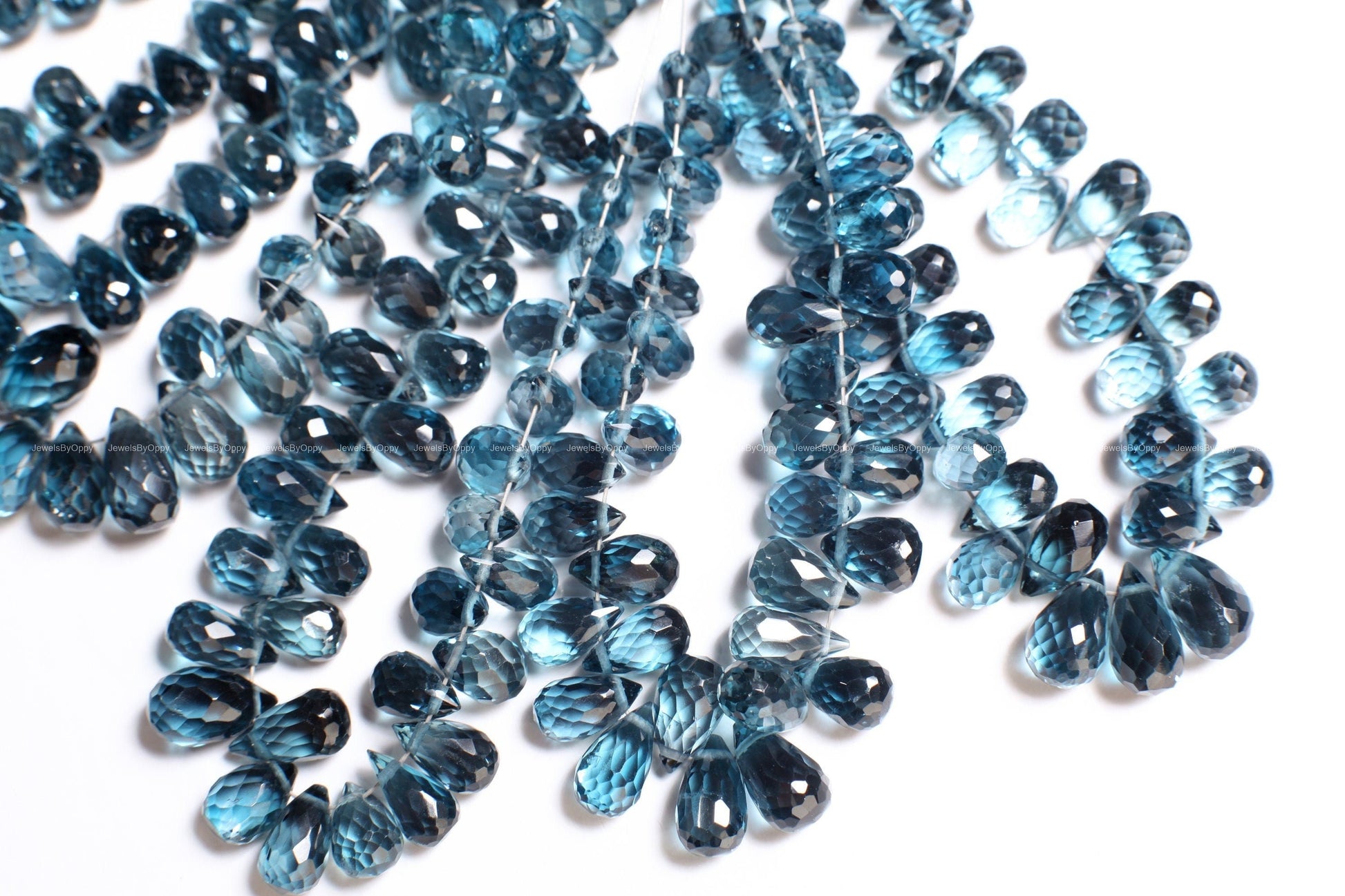 Genuine Natural London Blue Topaz Teardrop 4x7.5-9mm Faceted Diamond Cut Briolette Beads, AAA High Quality Natural London Blue Topaz